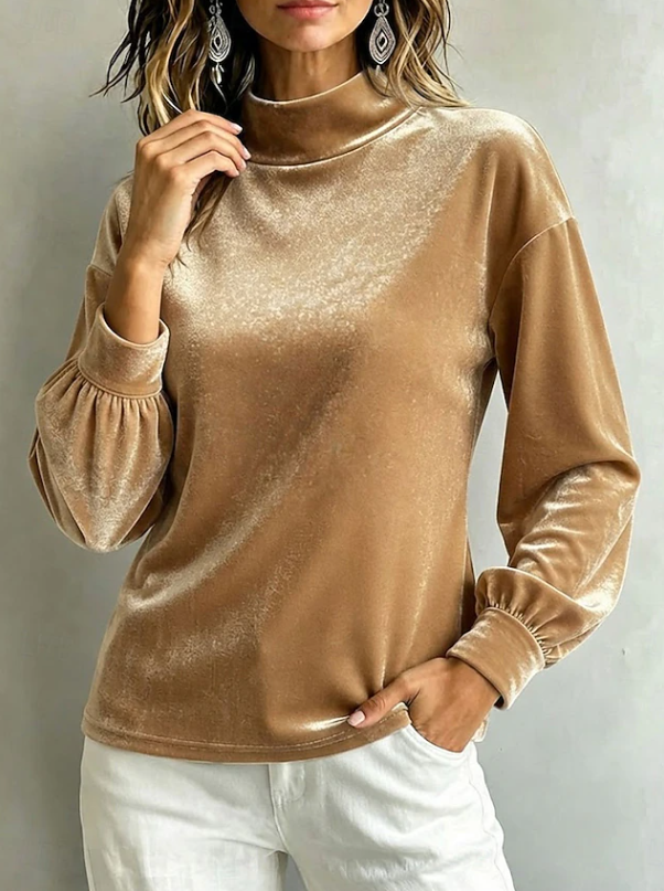 Victoria | Women's Velvet High Neck Blouse Relaxed Fit