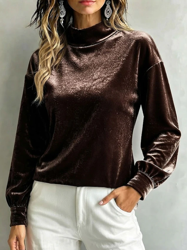 Victoria | Women's Velvet High Neck Blouse Relaxed Fit