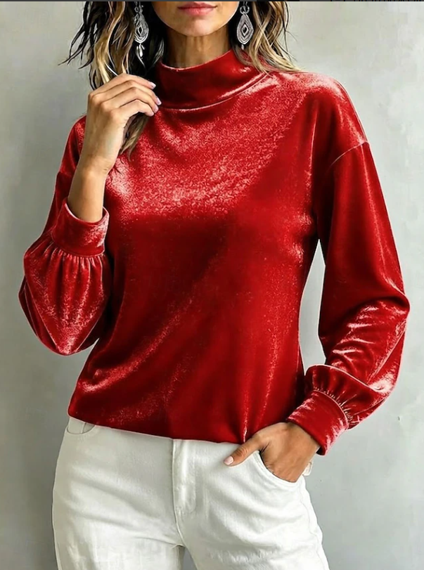 Victoria | Women's Velvet High Neck Blouse Relaxed Fit