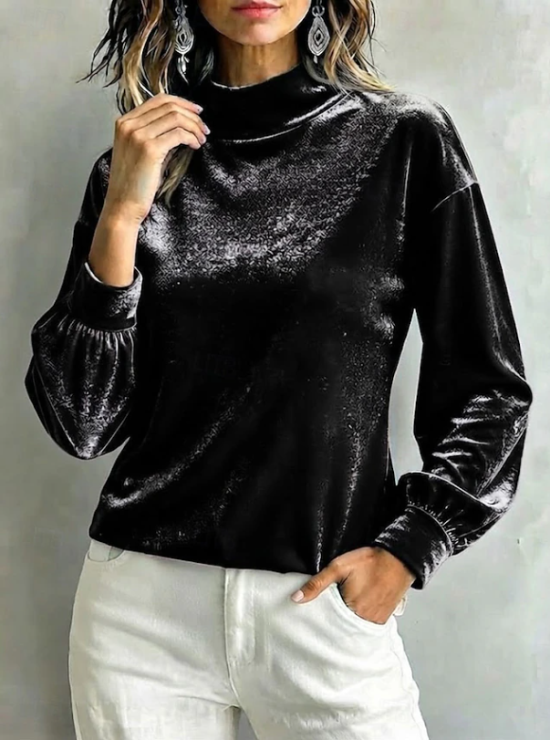 Victoria | Women's Velvet High Neck Blouse Relaxed Fit