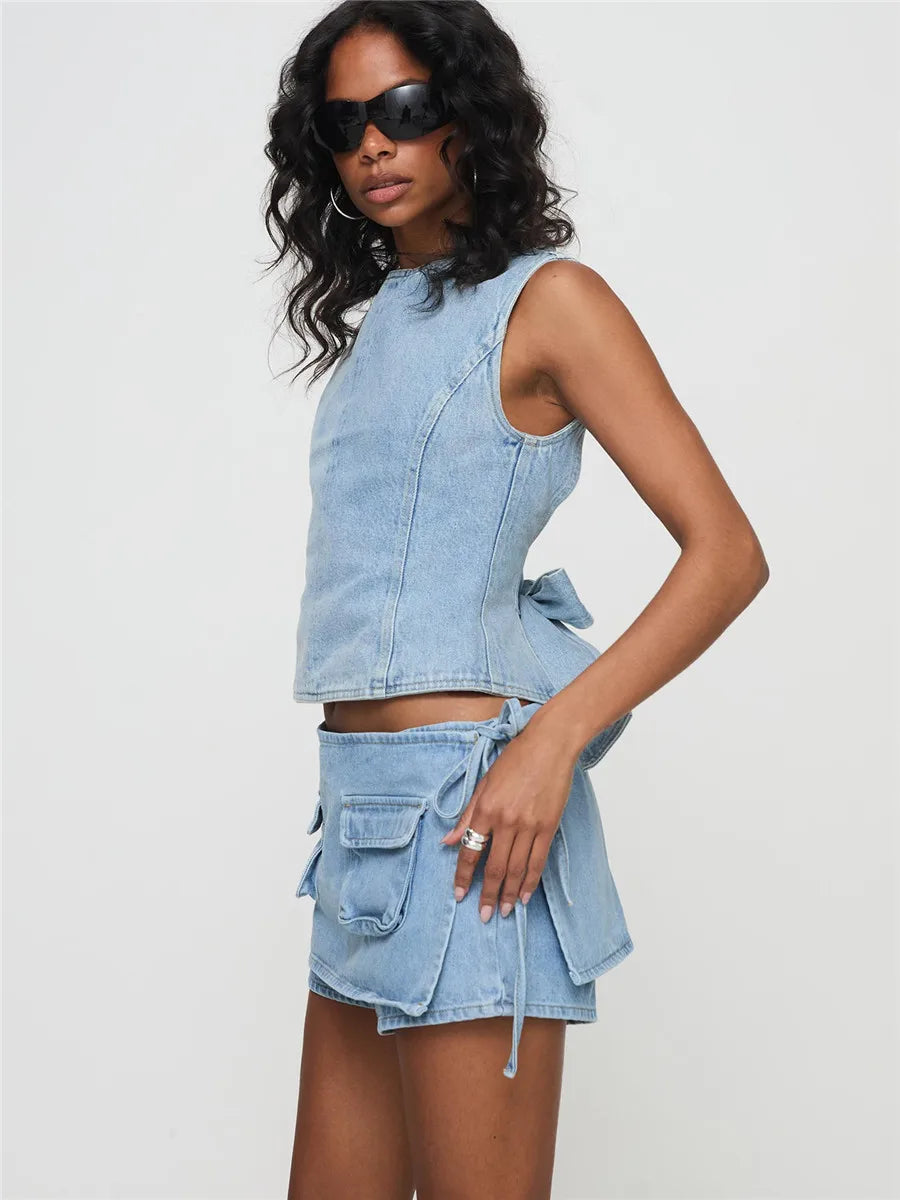 Virella Utility Pocket Denim Mini Skirt