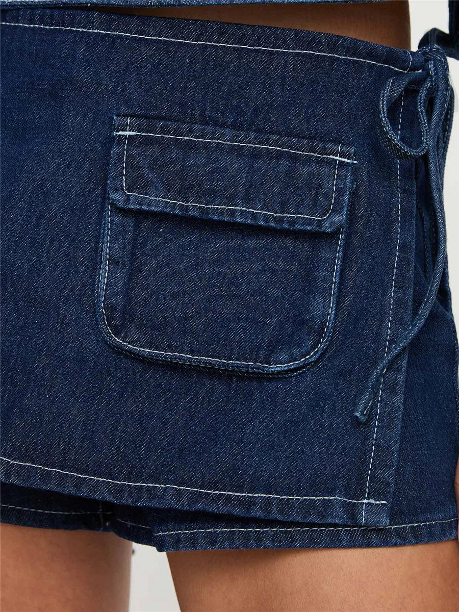 Virella Utility Pocket Denim Mini Skirt