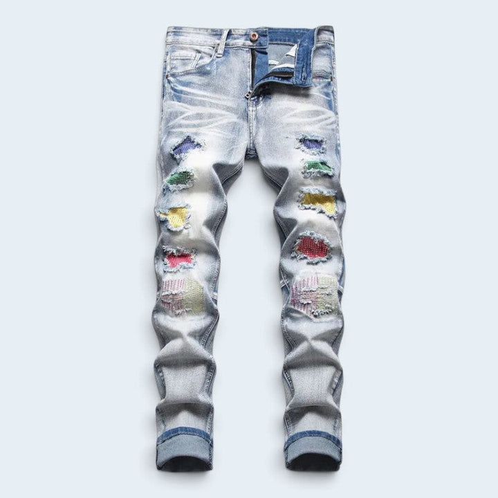 George | Men's Slim Fit Ripped Distressed Jeans Faded Effect