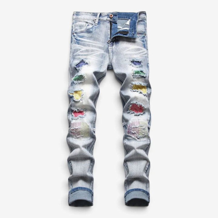 George | Men's Slim Fit Ripped Distressed Jeans Faded Effect