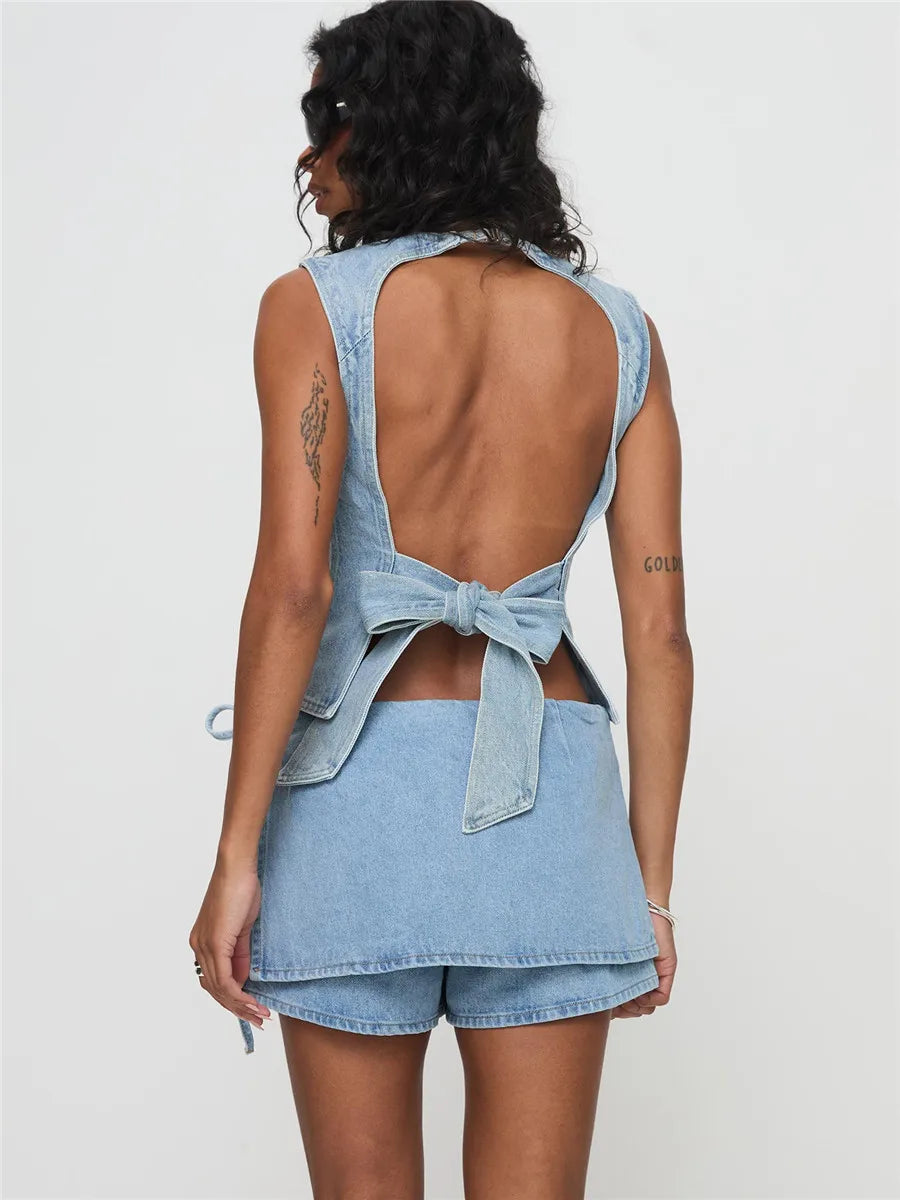 Virella Utility Pocket Denim Mini Skirt