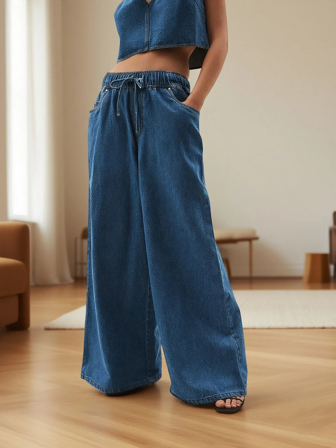 Viona Drawstring Wide Leg Jeans