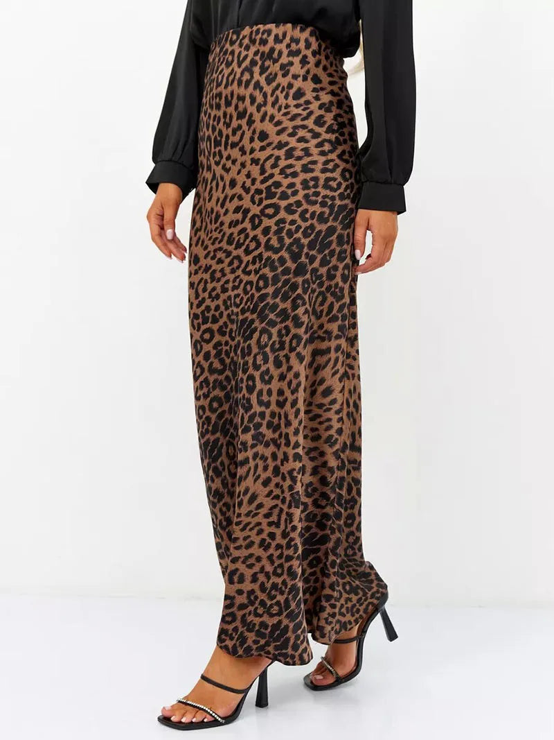 Virelle Leopard Satin Midi Skirt