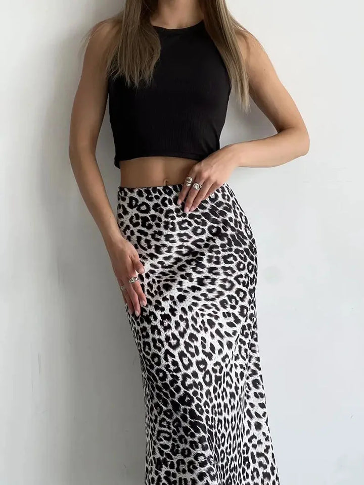 Virelle Leopard Satin Midi Skirt