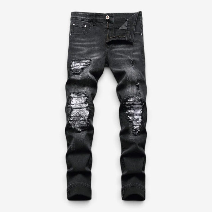 George | Men's Slim Fit Ripped Distressed Jeans Faded Effect