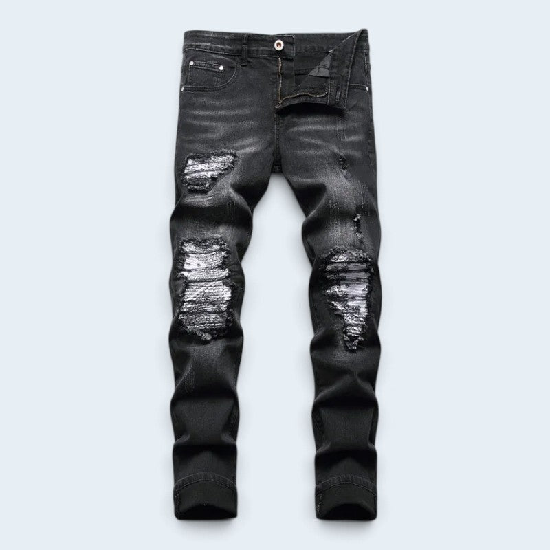 George | Men's Slim Fit Ripped Distressed Jeans Faded Effect