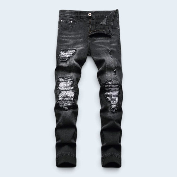 George | Men's Slim Fit Ripped Distressed Jeans Faded Effect