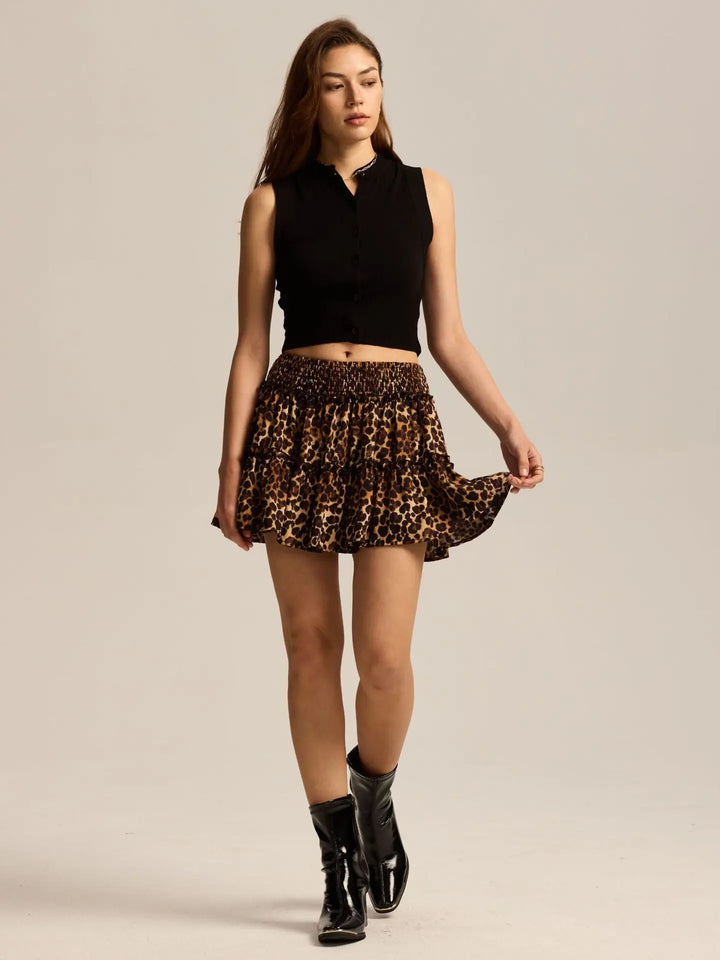 Viora Leopard Ruffle SkirtVirelia Leopard Ruffle Mini Skirt