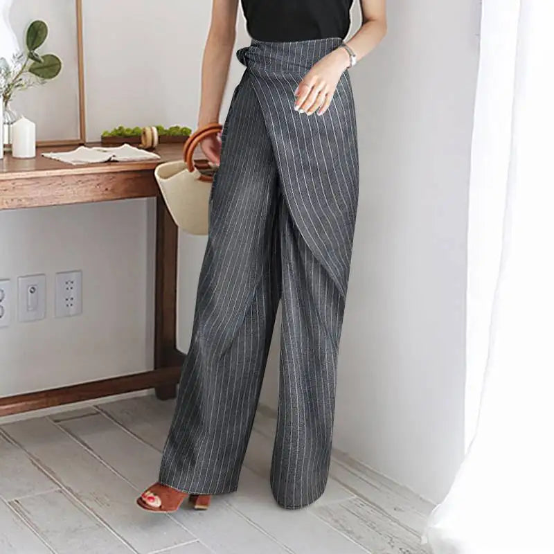 Marcelle High Waist Pinstripe Wrap Trousers