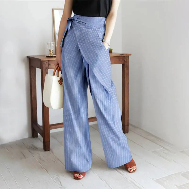Marcelle High Waist Pinstripe Wrap Trousers