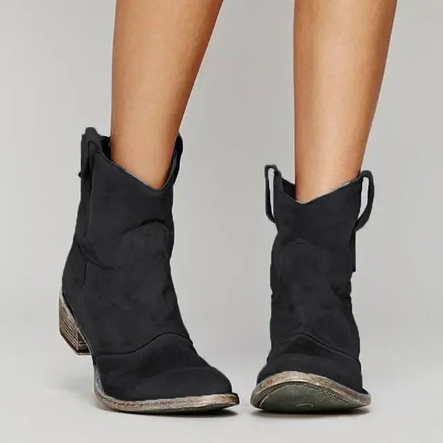 Women’s Vintage Cowboy Ankle Boots – Western Style with Block Heel