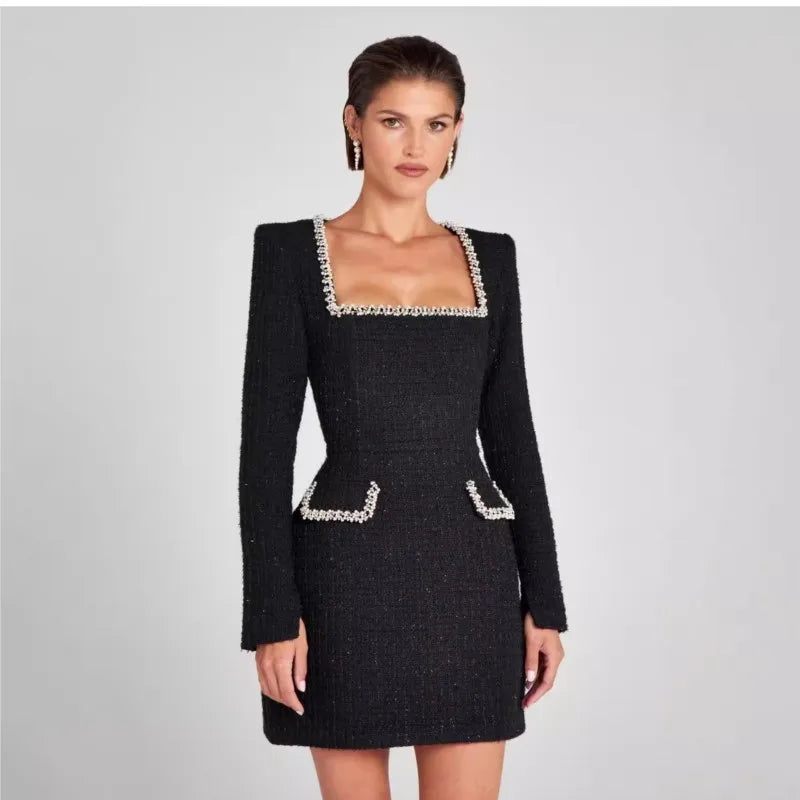 Monaco Lacceti Women's Tweed Pearl Trim Blazer Mini Dress