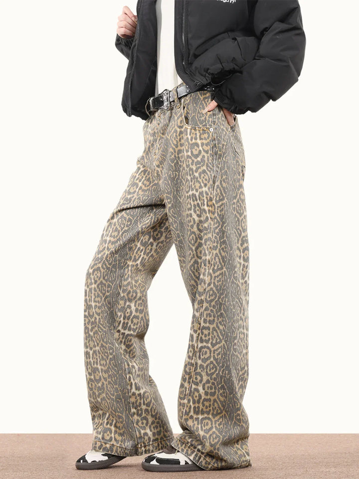 Virella Leopard Print Wide Leg Jeans