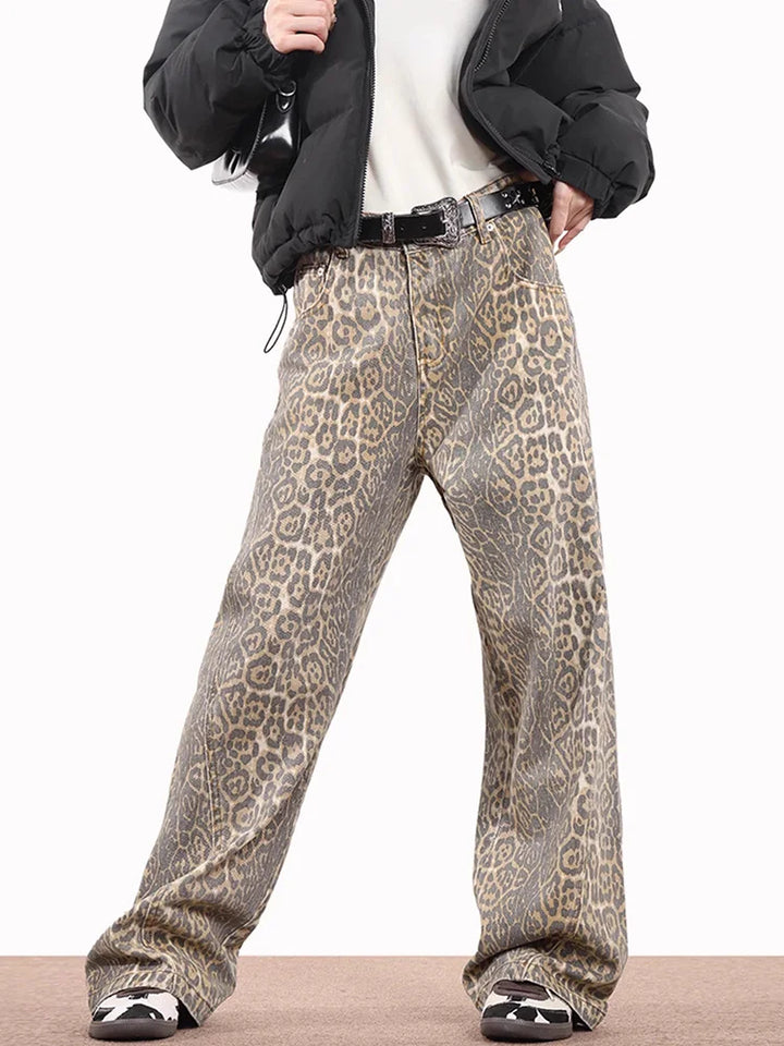 Virella Leopard Print Wide Leg Jeans
