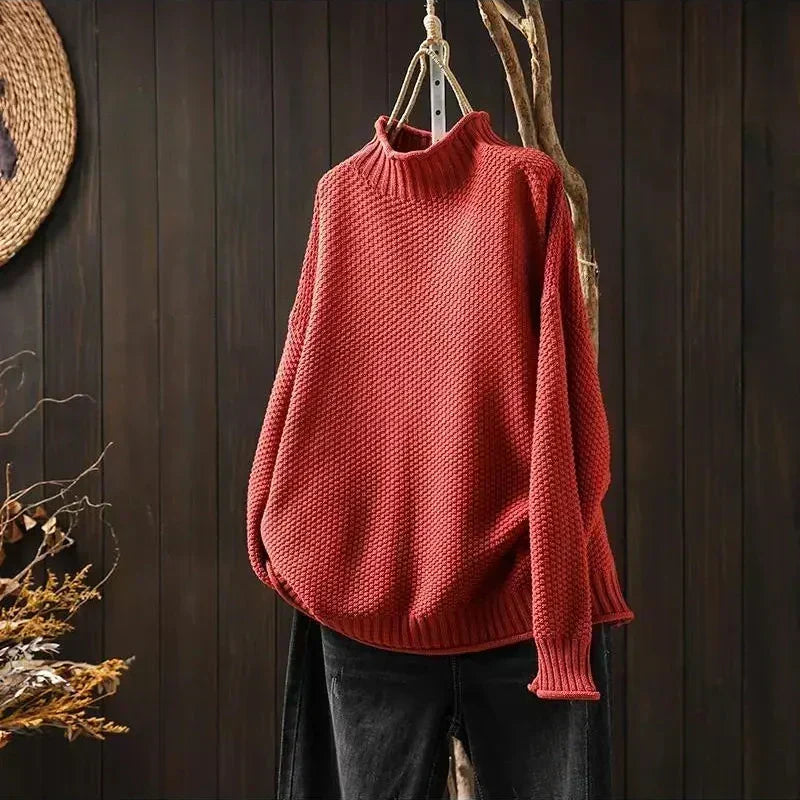 Maisie | Women's Knitted Jumper Ribbed Stand Collar Drop Shoulder