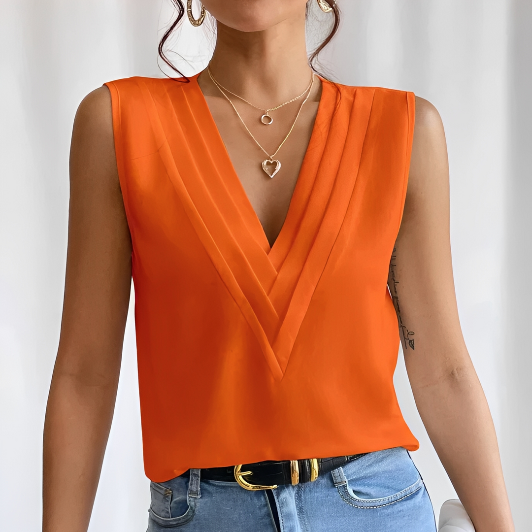 Sheena | Women's Pleated V-Neck Blouse Relaxed Draped Fit