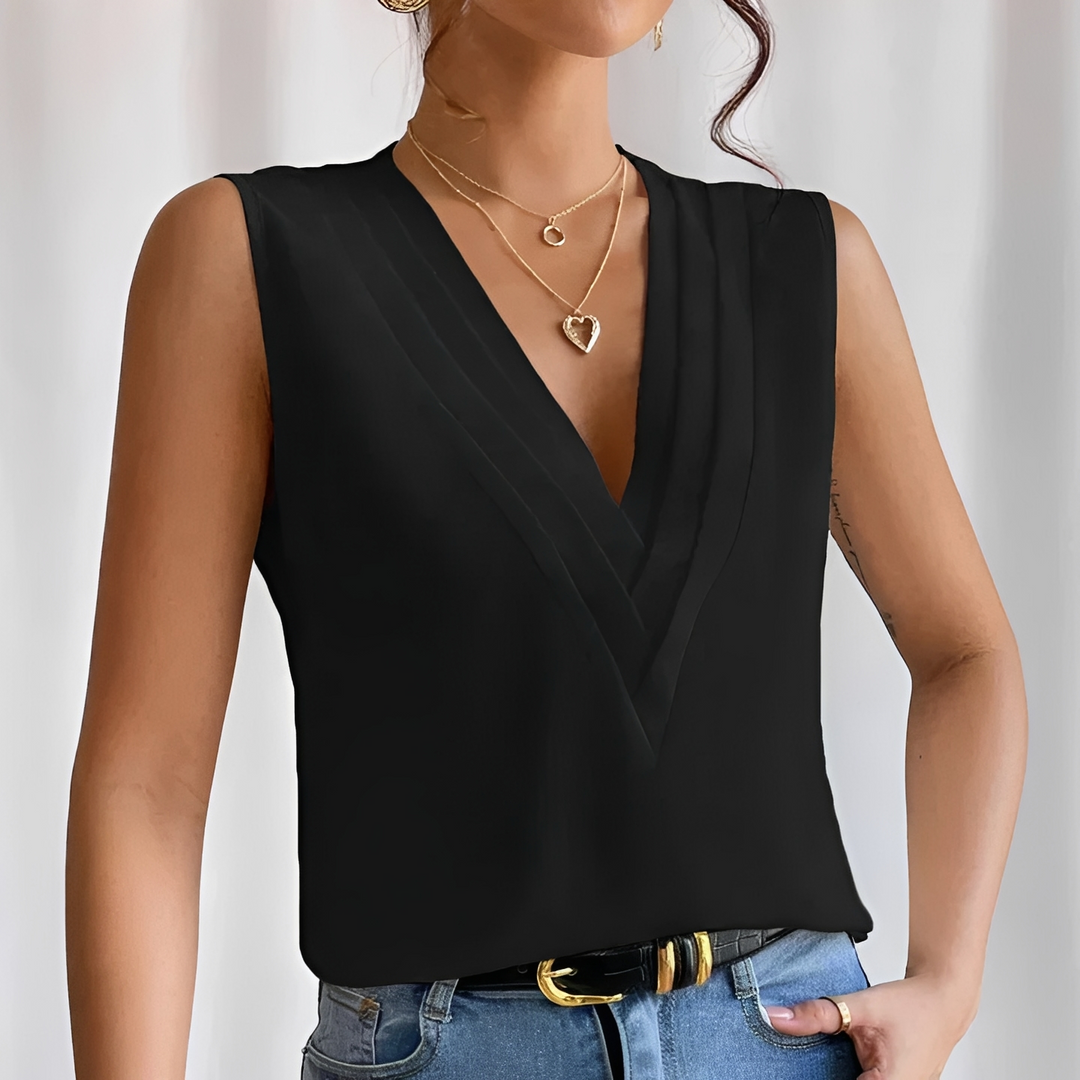 Sheena | Women's Pleated V-Neck Blouse Relaxed Draped Fit