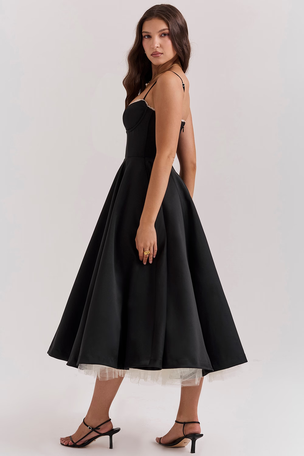 Lyla | Women's Satin Midi Party Dress Tulle Skirt Underwire Bodice