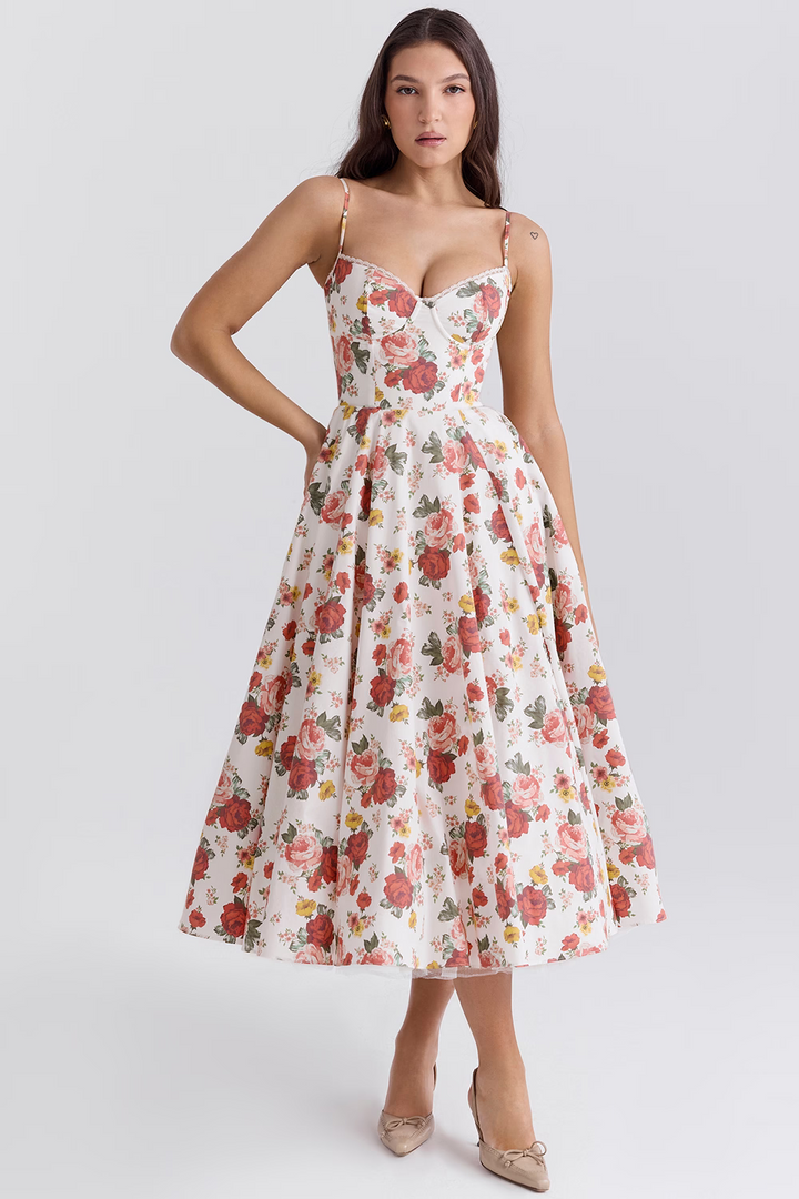 Lyla | Women's Satin Midi Party Dress Tulle Skirt Underwire Bodice