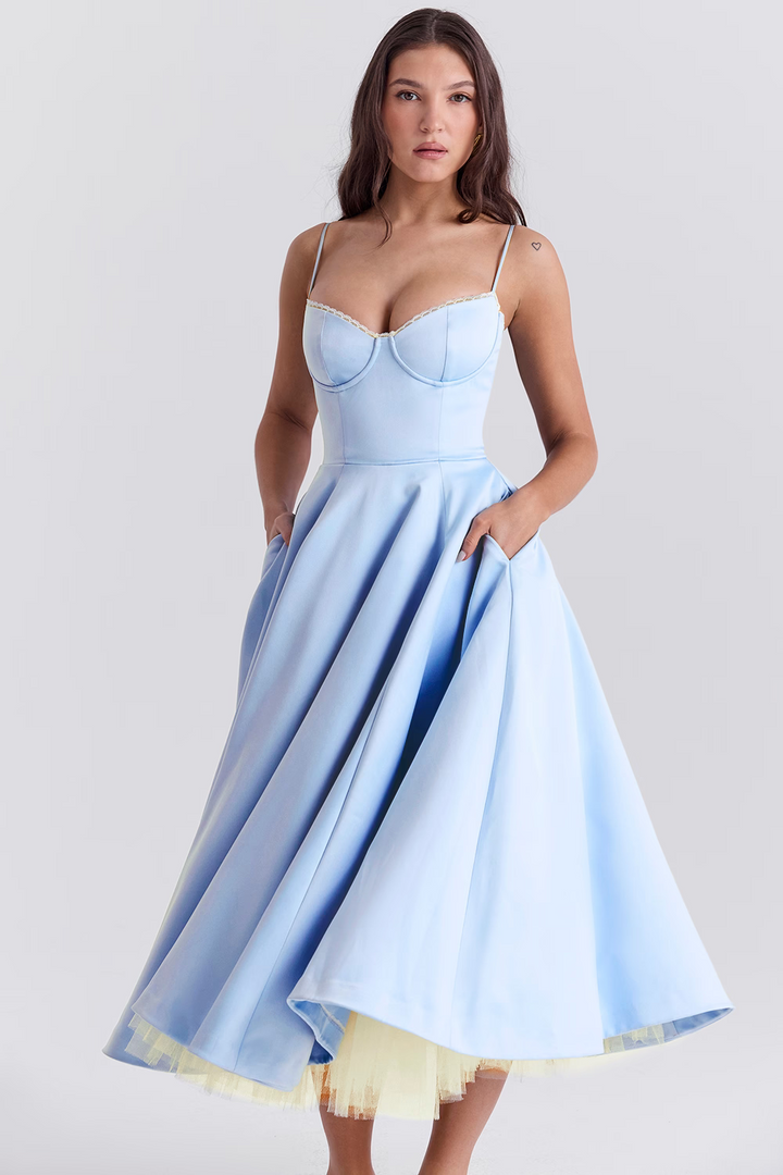 Lyla | Women's Satin Midi Party Dress Tulle Skirt Underwire Bodice