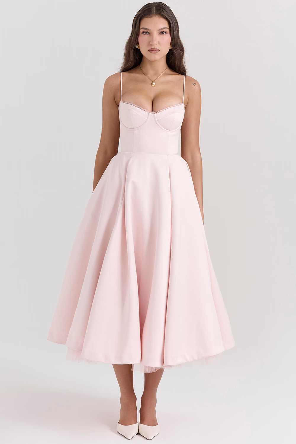 Lyla | Women's Satin Midi Party Dress Tulle Skirt Underwire Bodice