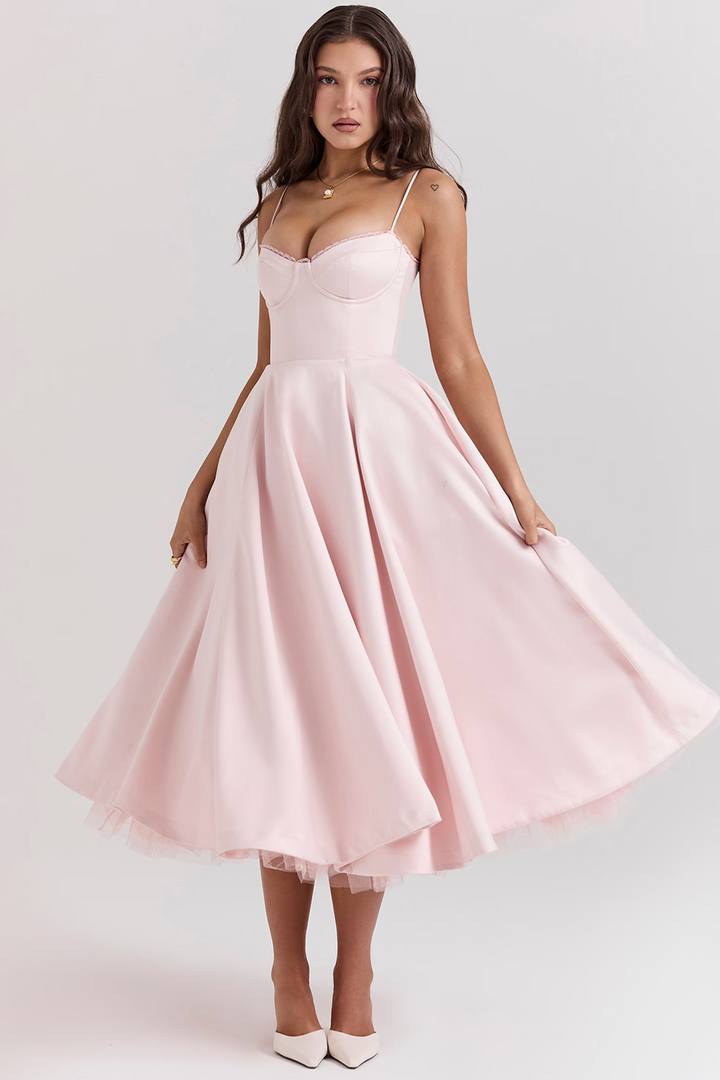 Lyla | Women's Satin Midi Party Dress Tulle Skirt Underwire Bodice
