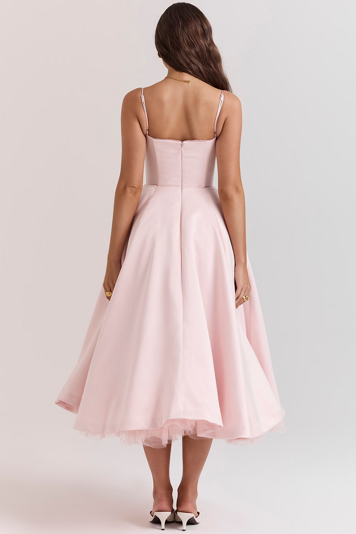 Lyla | Women's Satin Midi Party Dress Tulle Skirt Underwire Bodice