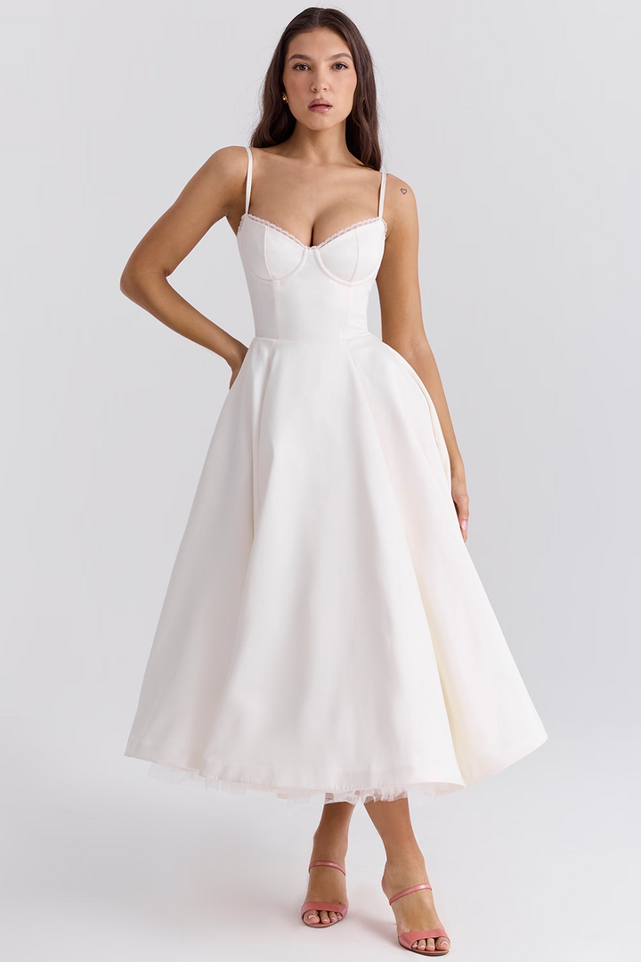 Lyla | Women's Satin Midi Party Dress Tulle Skirt Underwire Bodice