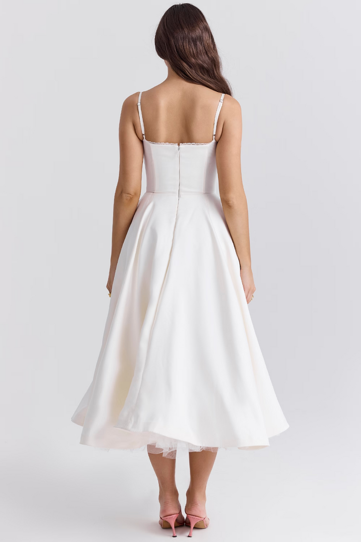 Lyla | Women's Satin Midi Party Dress Tulle Skirt Underwire Bodice