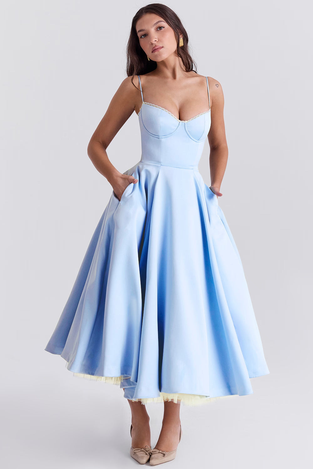 Lyla | Women's Satin Midi Party Dress Tulle Skirt Underwire Bodice
