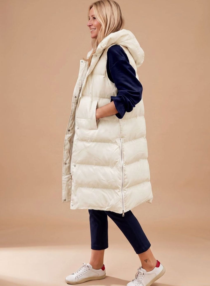 Clara | Women's Long Quilted Gilet with Hood Knee-Length Sleeveless