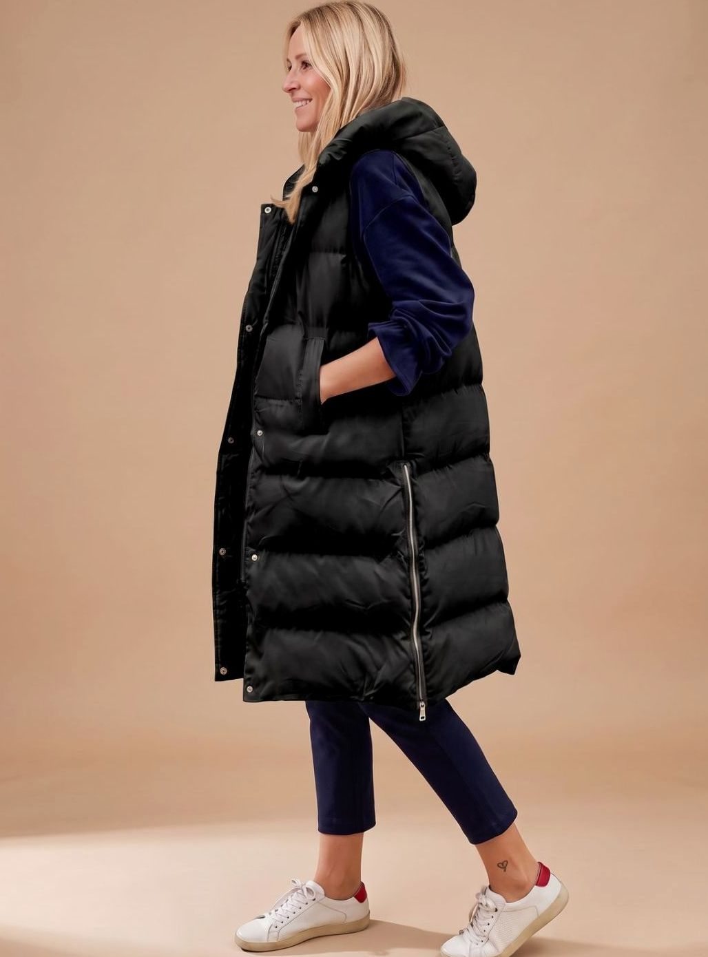 Clara | Women's Long Quilted Gilet with Hood Knee-Length Sleeveless