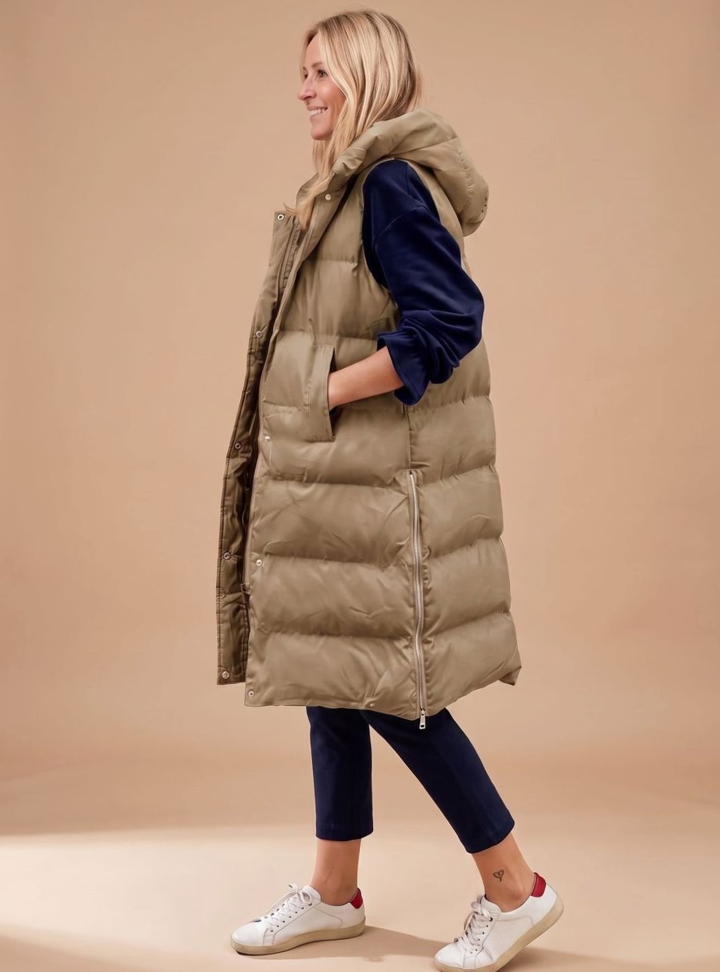 Clara | Women's Long Quilted Gilet with Hood Knee-Length Sleeveless