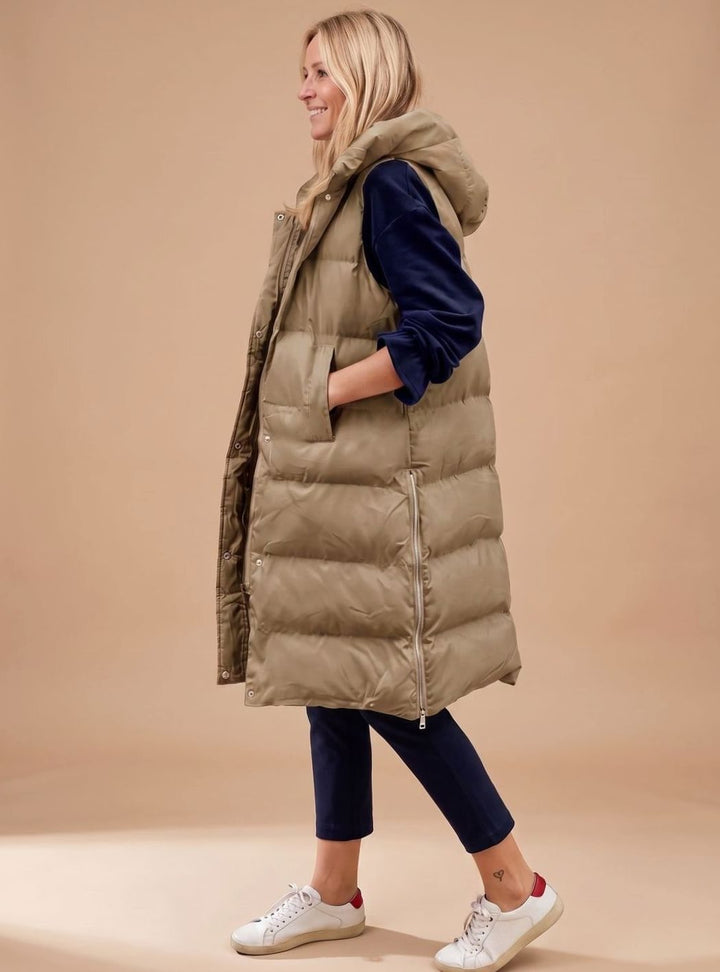 Clara | Women's Long Quilted Gilet with Hood Knee-Length Sleeveless