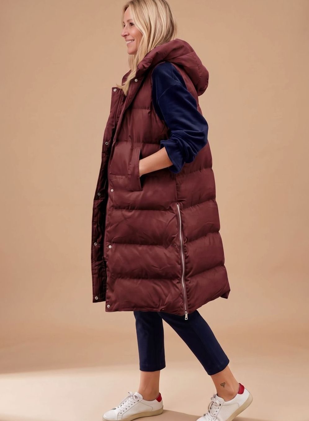Clara | Women's Long Quilted Gilet with Hood Knee-Length Sleeveless