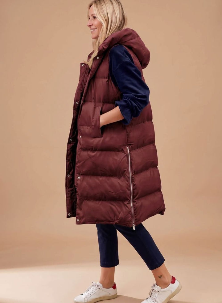 Clara | Women's Long Quilted Gilet with Hood Knee-Length Sleeveless
