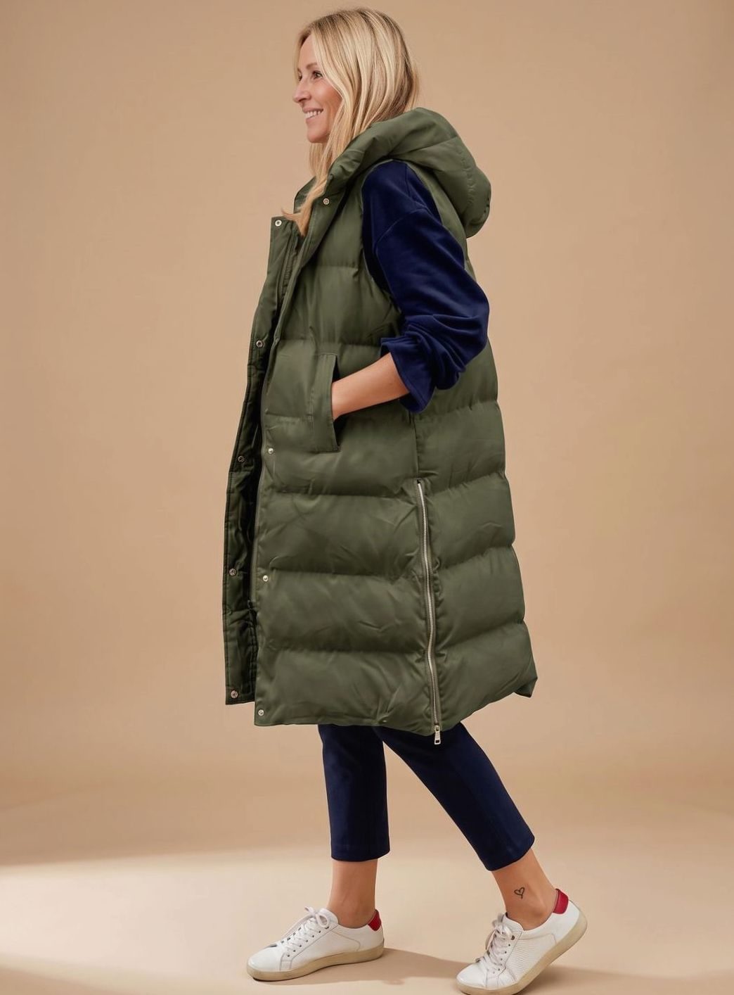 Clara | Women's Long Quilted Gilet with Hood Knee-Length Sleeveless