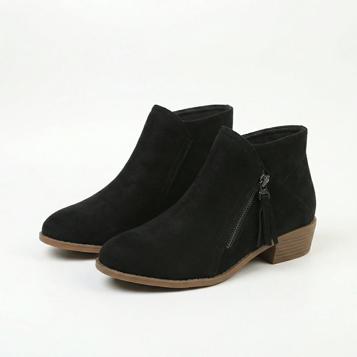Matilda | Women's Block Heel Ankle Boots Side Zip Tassel Pull