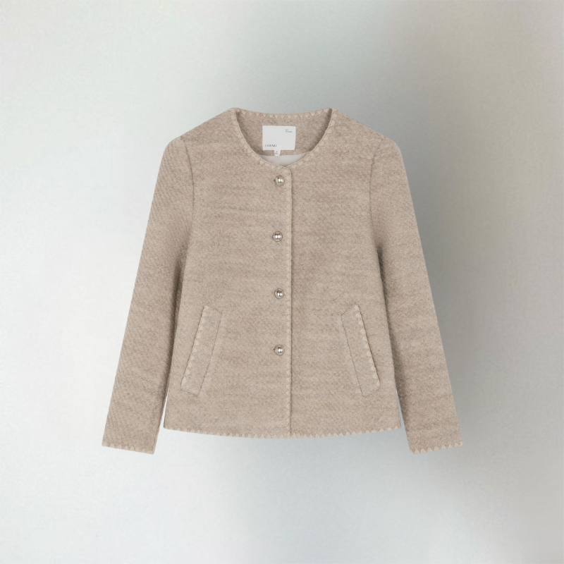 Georgiana | Women's Collarless Cardigan Button Up Patch Pockets