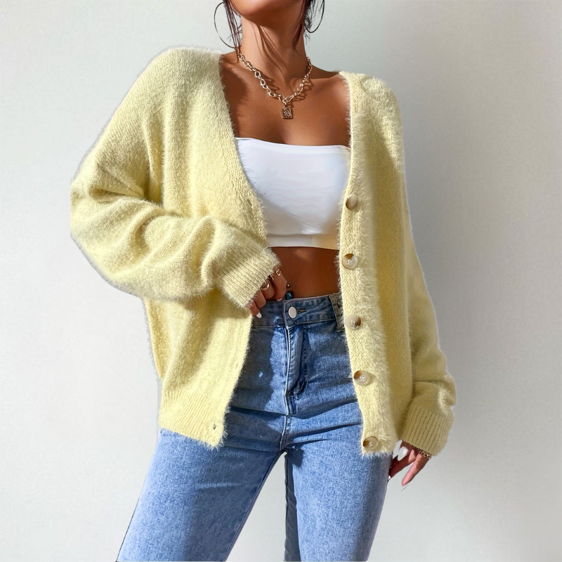 Flora | Women's Knitted V Neck Cardigan Button Up Long Sleeve