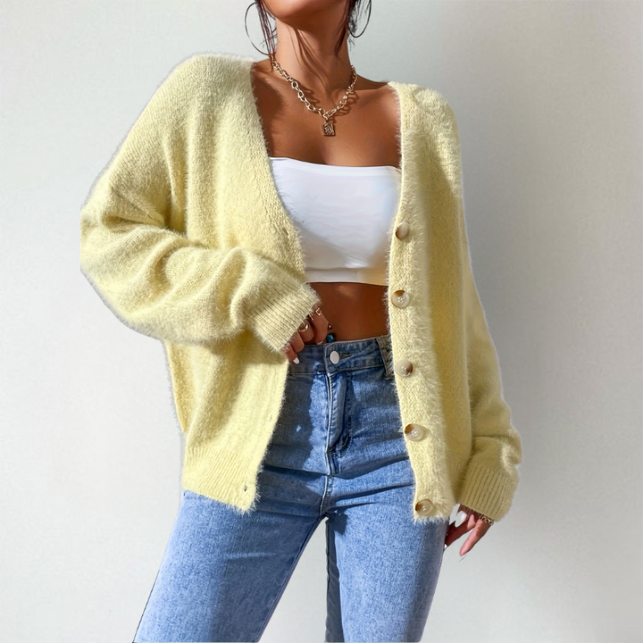 Flora | Women's Knitted V Neck Cardigan Button Up Long Sleeve