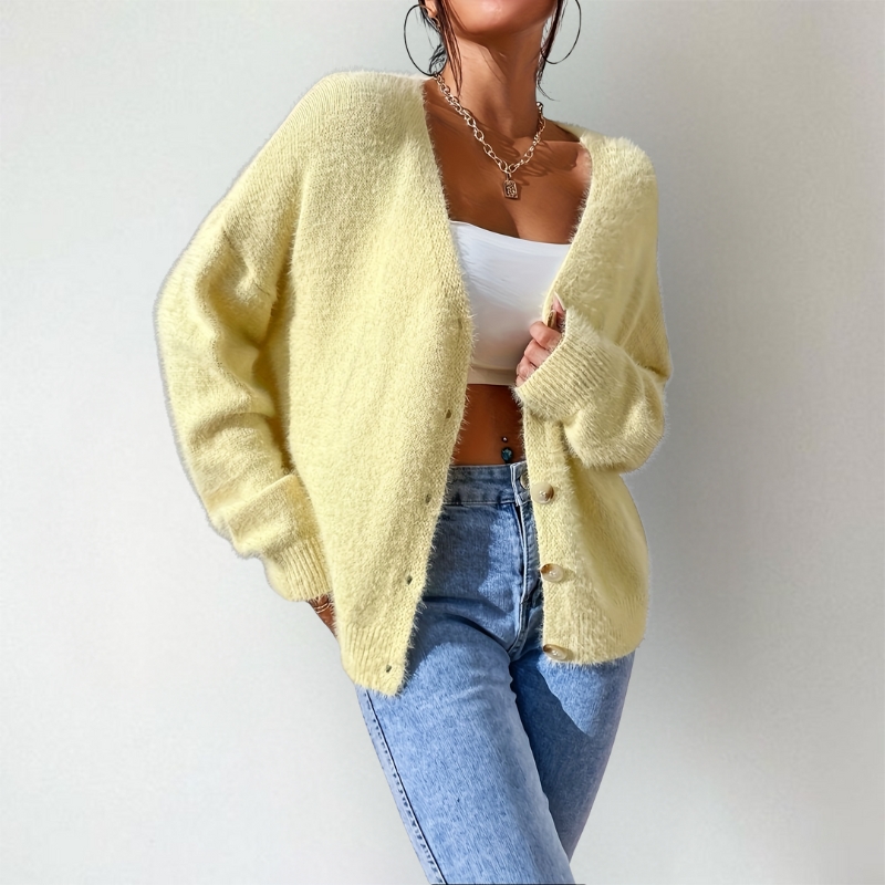 Flora | Women's Knitted V Neck Cardigan Button Up Long Sleeve