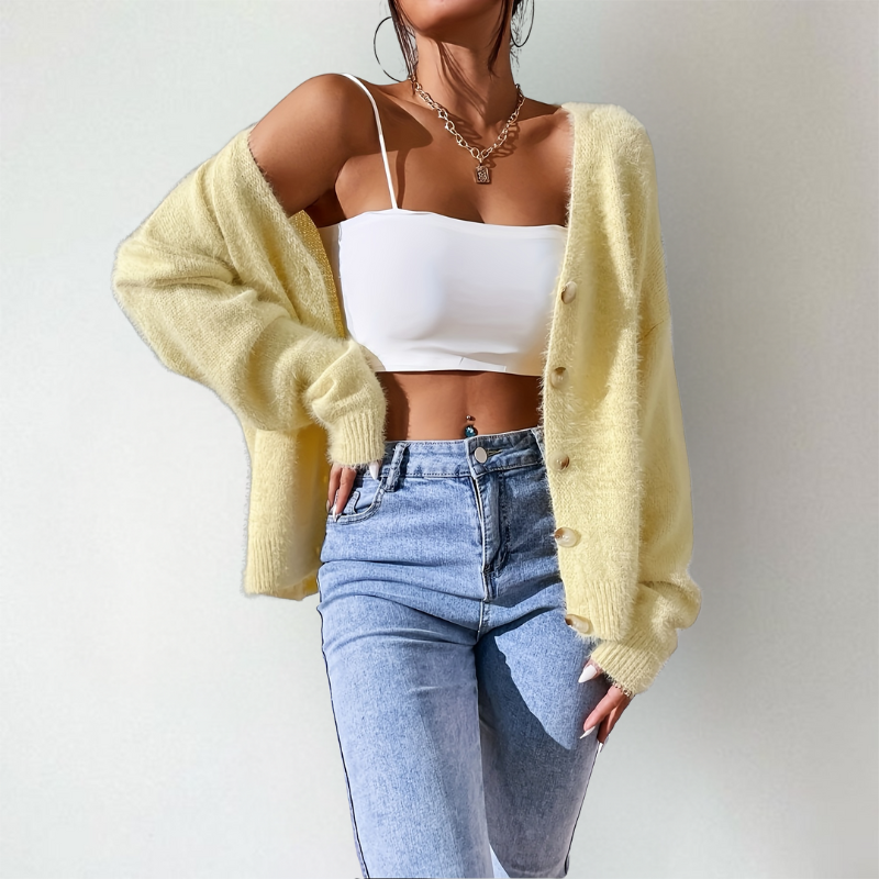 Flora | Women's Knitted V Neck Cardigan Button Up Long Sleeve