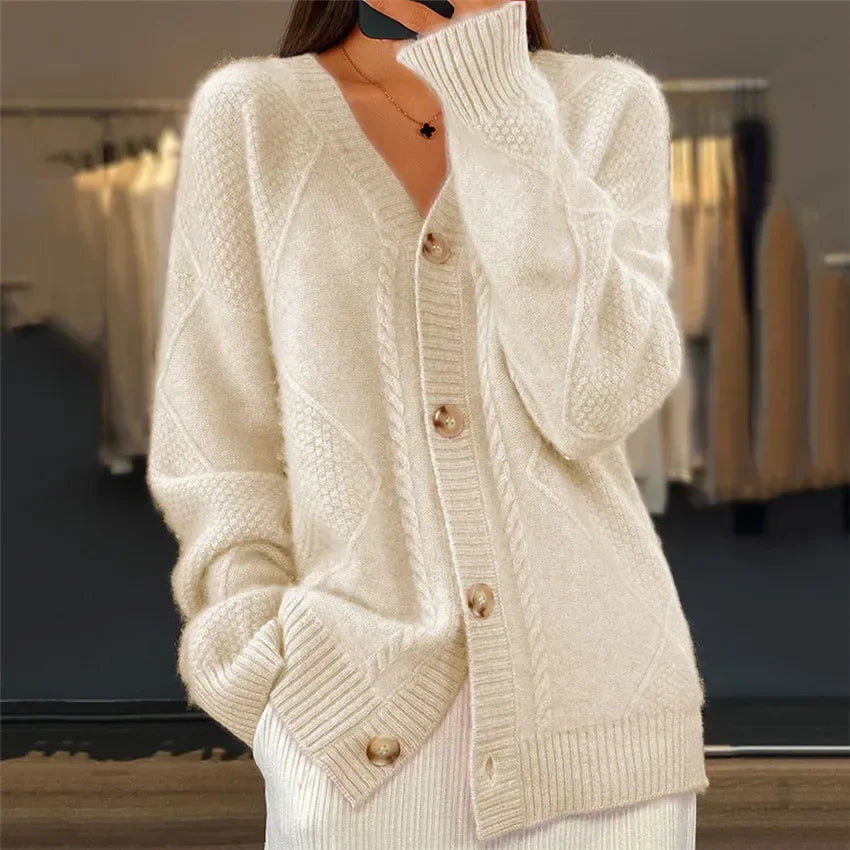 Esme | Women's Button-Front Knit Cardigan Fitted Long Sleeve