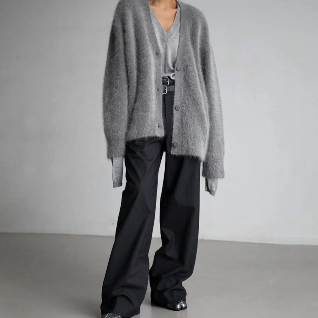 Millie | Women's Oversized V-Neck Cardigan Button-Front Fluffy Knit