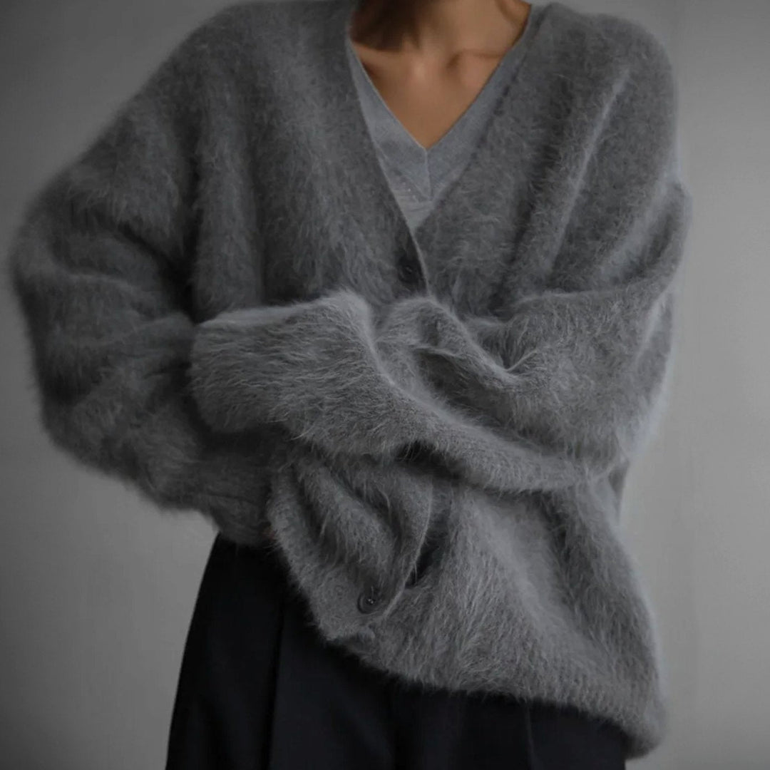 Millie | Women's Oversized V-Neck Cardigan Button-Front Fluffy Knit